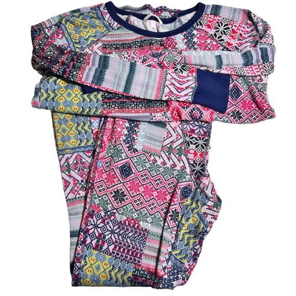 Victoria's Secret Patchwork Multiprint Thermal Holiday Pajama Sleepwear Set, L - Picture 1 of 6